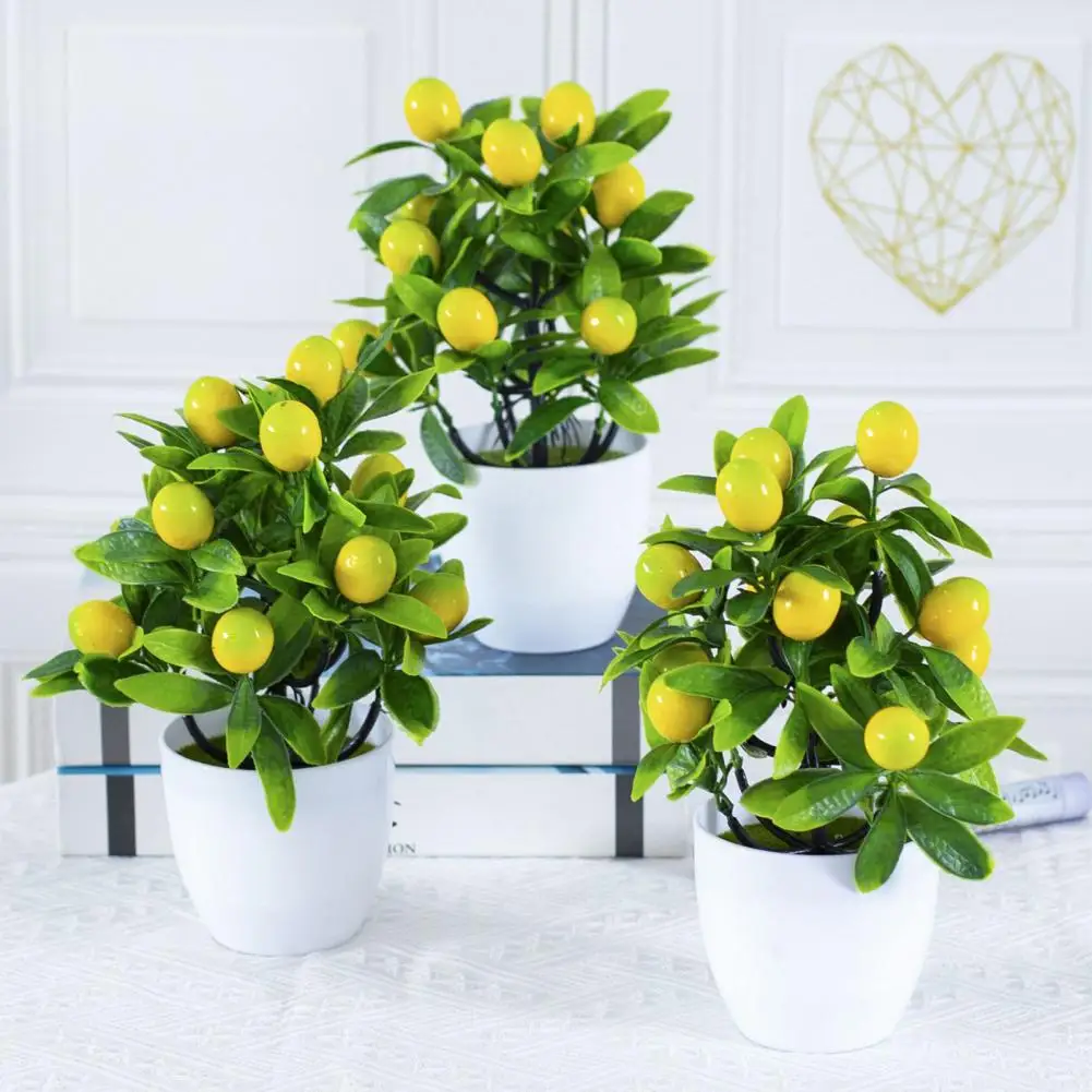 

Useful Artificial Plant Lightweight Non-fading Fake 12 Mesh Lemon Artificial Potted Plant Home Decor Creating Vitality