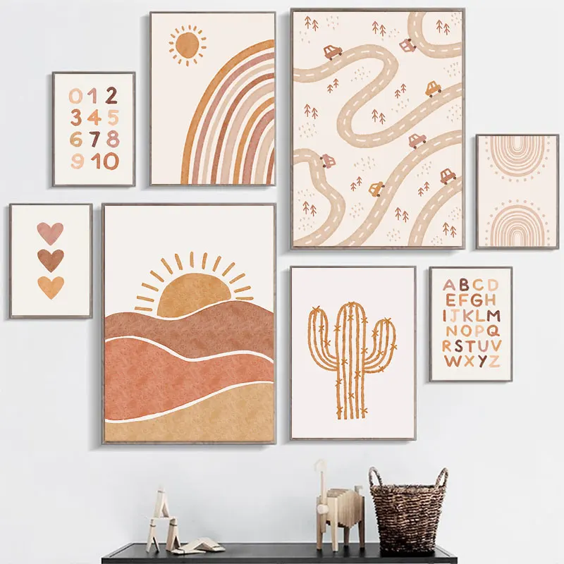 

Nursery Wall Art Print Alpaca Poster Rainbow Painting Sunshine Prints Kids Boho Posters Nordic Wall Pictures For Baby Room Decor