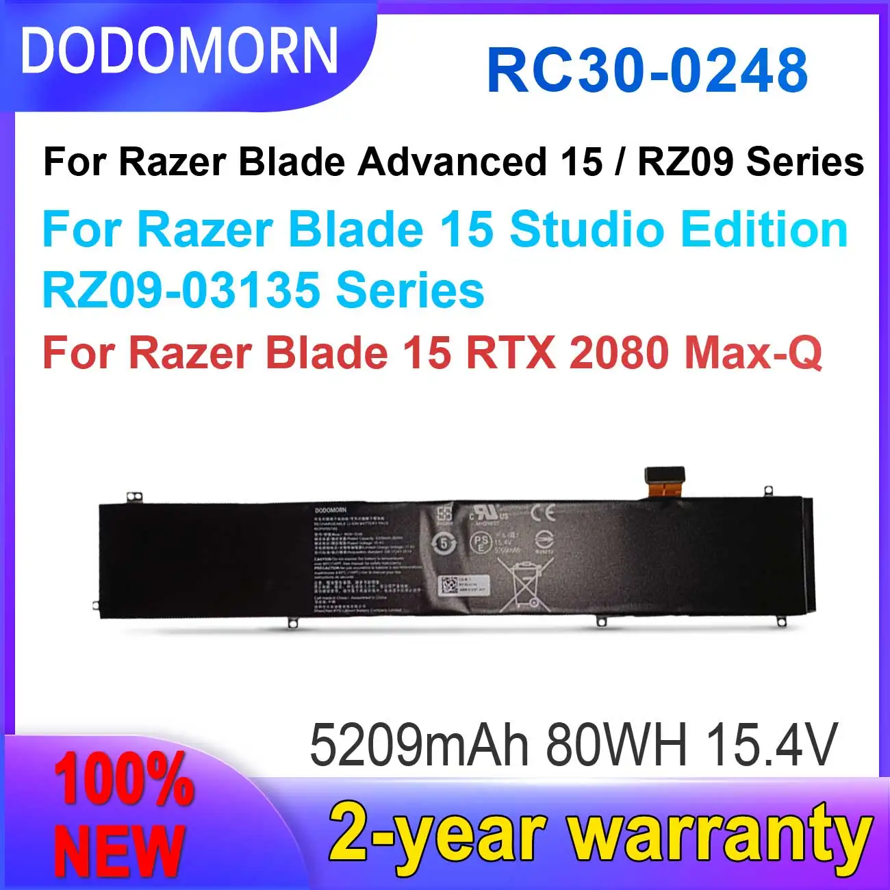 DODOMORN Новый RC30-0248 Аккумулятор для Razer Blade Stealth 15 2018 2019 2020 2021 RTX 2060 2070 RZ09-02385