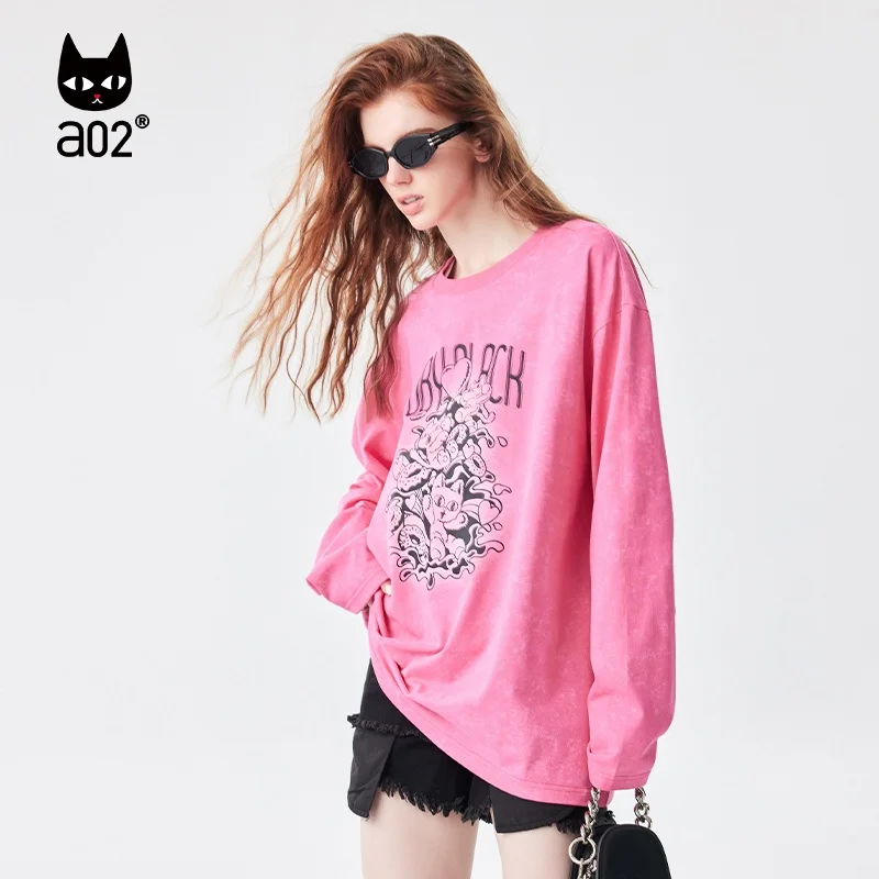 Женская рубашка с длинным рукавом круглым вырезом и принтом