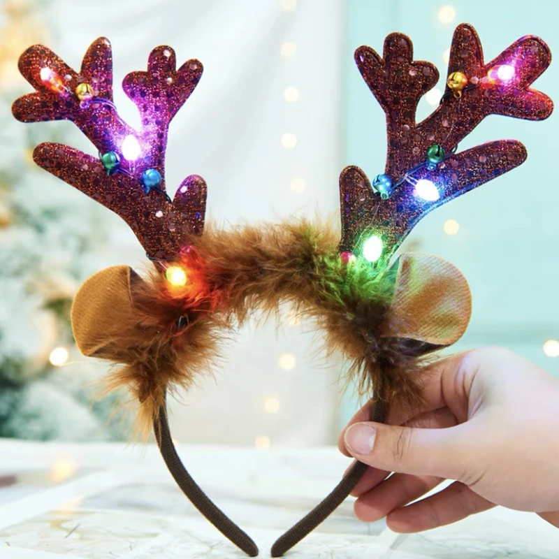 

Christmas Headband Reindeer Antlers Hair Hoop Luminous Hair Band Xmas Headwear for Women Girls Festival Party Hair Accessories