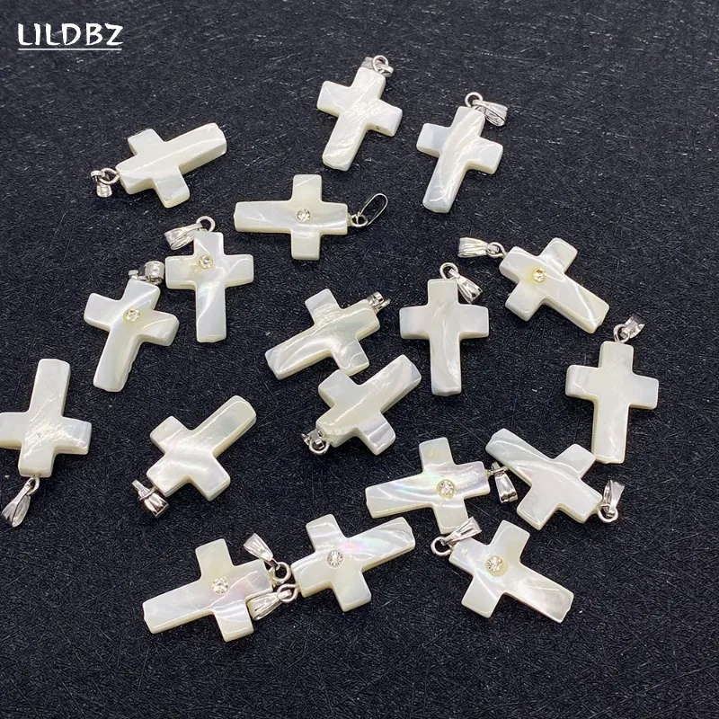 

1pcs Natural Sea Shell Pendant 15x24mm Cross Rhinestone Shell Pendant Used for Jewelry Making DIY Necklace Earring Accessories