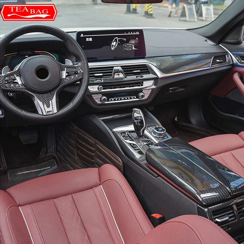 

For LHD Carbon Fiber Pattern Car Stickers Gear Shift Panel Cover Interior Trim For BMW Series 5 G30 G31 Modification Accessories