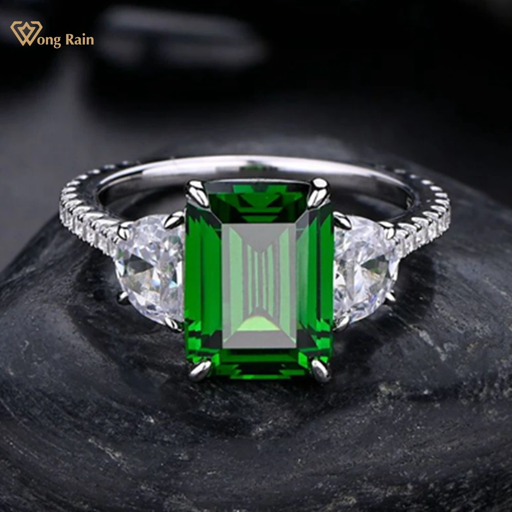 

Wong Rain Elegant 100% 925 Sterling Silver 8*11MM Emerald Gemstone Fine Ring for Women Wedding Engagement Jewelry Gift Wholesale