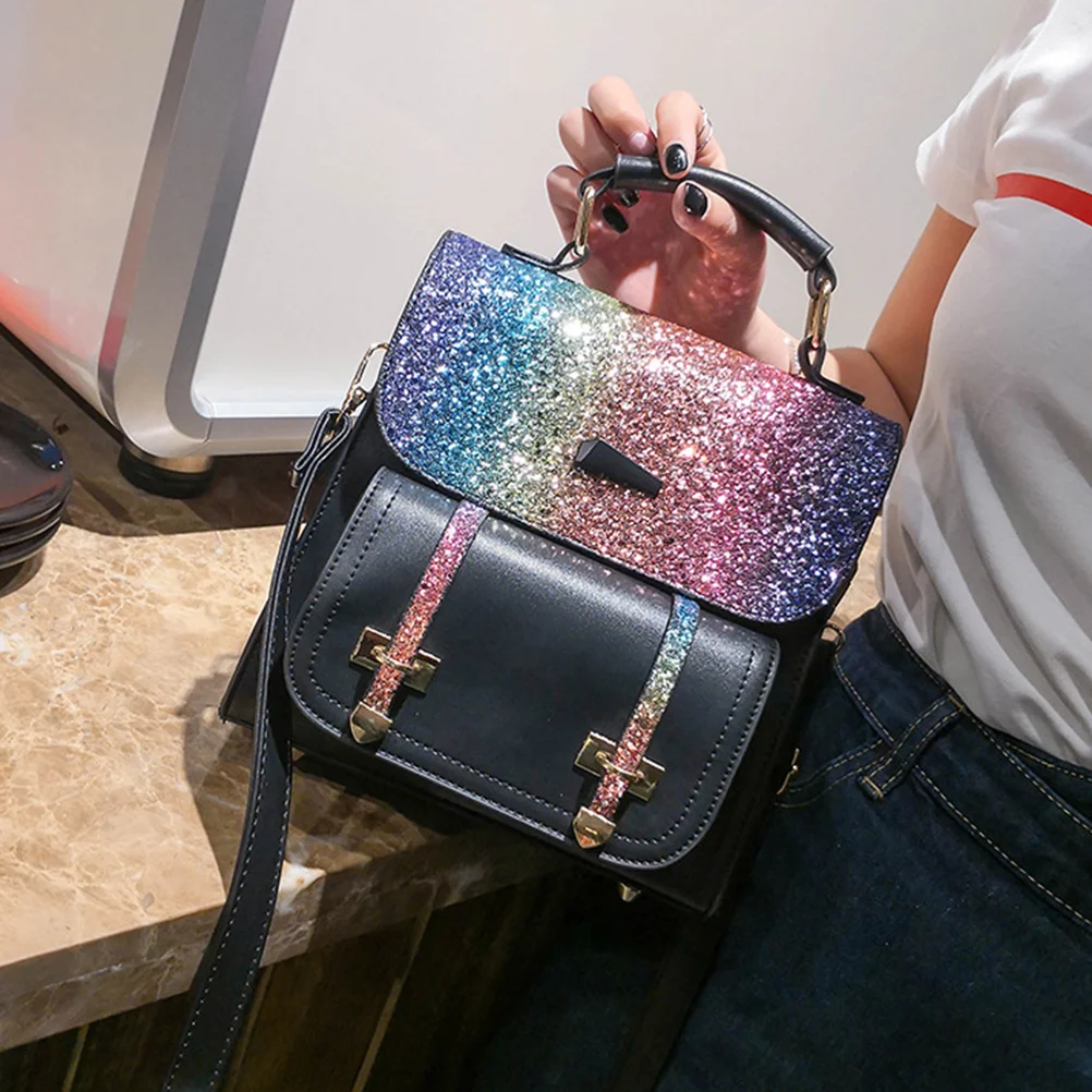 

Shining Sequin Backpack PU Shoulder Satchel Backpacks Casual Backpack Fashion Daypacks Purse for Lady Students ( Black )
