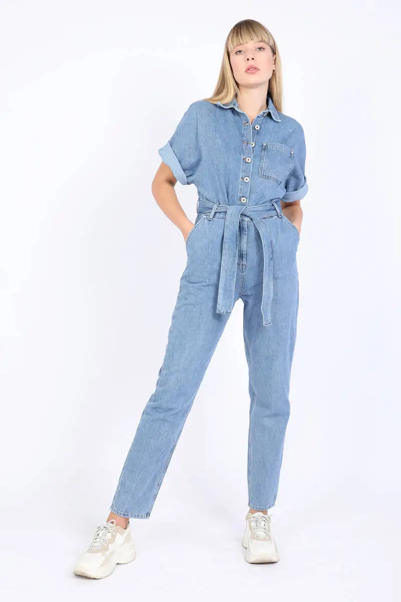 

Women's Bat Sleeve Jean Jumpsuit Blue