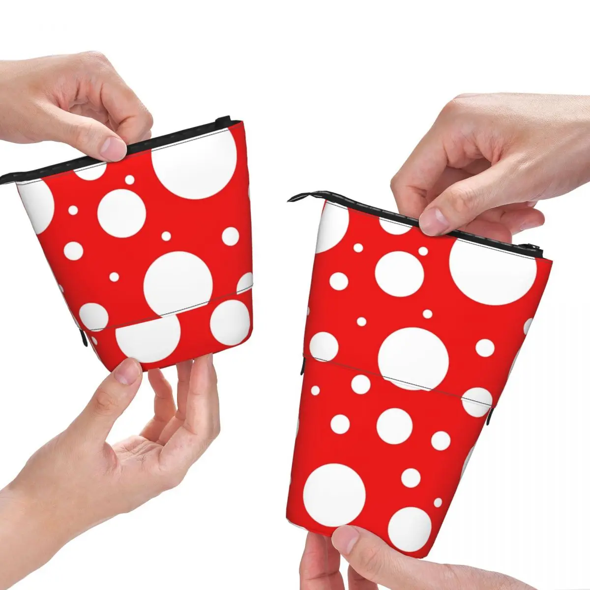 

Red White Polka Dot Fold Pencil Case Kusama Yayoi Inspired For Teens Fashion Standing Pencil Box School Pen Bags