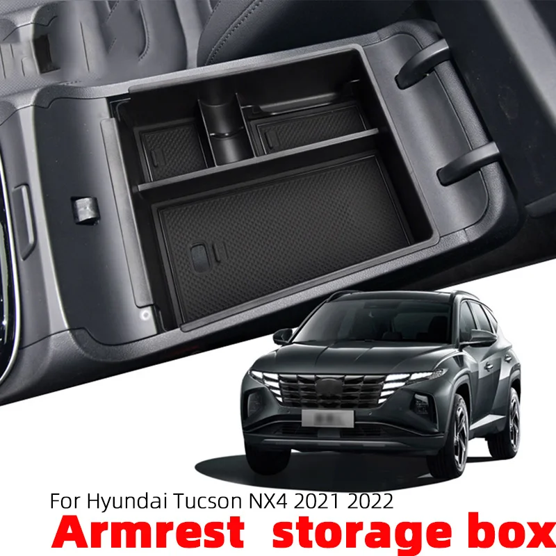 

Car Central Armrest Storage Box For Hyundai Tucson NX4 2021 2022 Center Console Flocking Organizer Containers Tray Accessories
