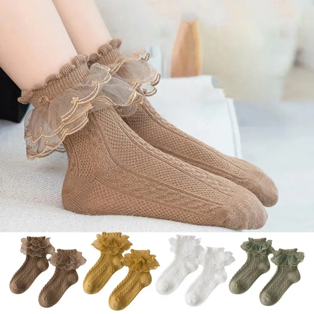

Lady Soft Socks Lace Decor Dance Socks Soft Breathable Anti-slip Women's Ruffle Lolita Socks for High Elasticity Sweat