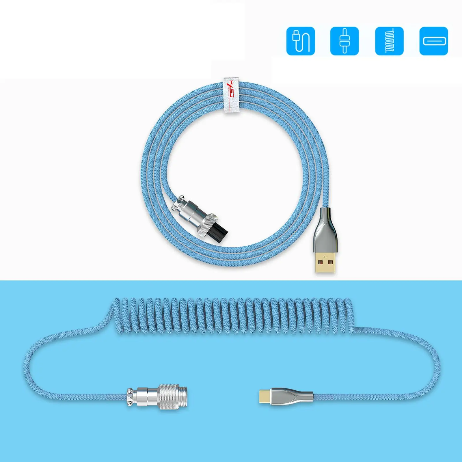 

Спиральный USB-кабель типа C со съемным авиационным разъемом, 1,8 м