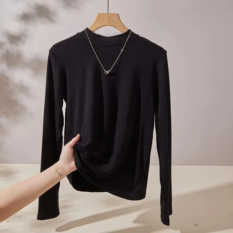 Корейская бордовая модальная футболка с длинными рукавами женская