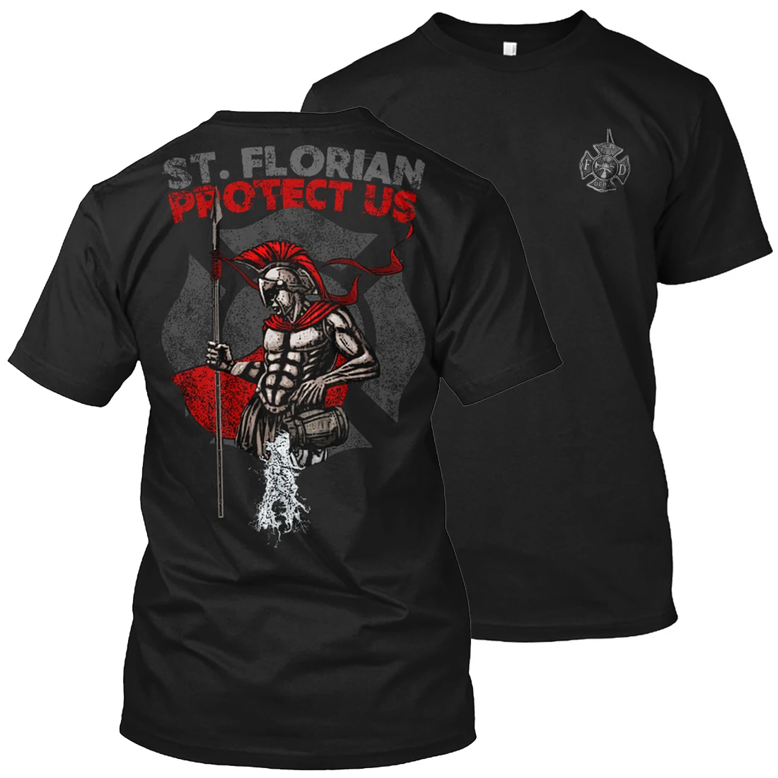 

St. Florian Patron Saint of Firefighters Design Fireman Gift T-Shirt 100% Cotton O-Neck Summer Short Sleeve Casual Mens T-shirt