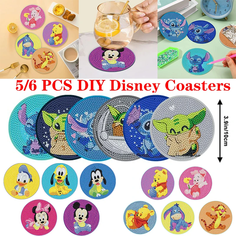 

1/5/6 шт., круглые подставки с рисунком пуха, Микки и Йоды