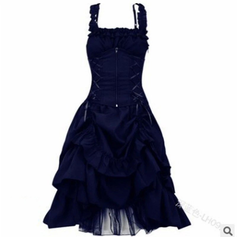 

Mandylandy Lolita Cos Dresses Women Costume Gothic Slim Fit Slimming Lace Up Tunic Dresses High Waist A-line Strapless Dress