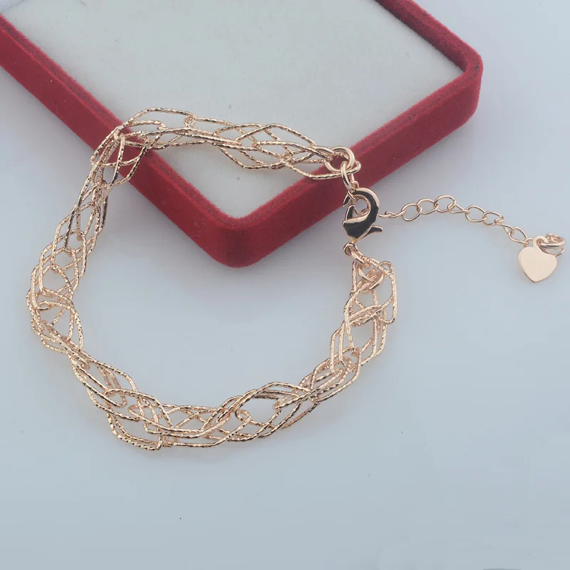 Женский браслет + серьги ожерелье из розового золота 585 пробы комплект ювелирных