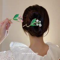 minar vintage contrast color enamel bell orchid hair sticks for women gold color metallic flowers hair clips hair accessories