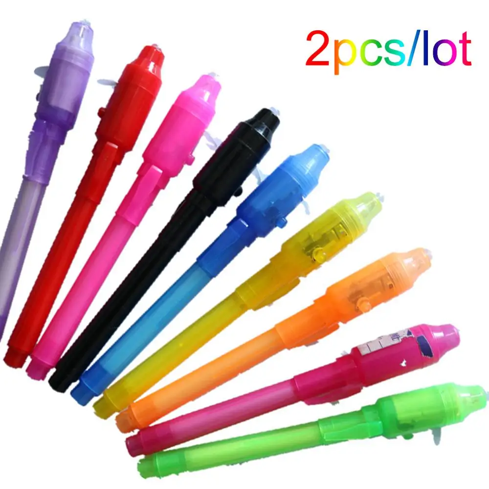 2Pcs/lot  2 In 1 Magic Light Pen Invisible Ink Pen,Secrect Message pens,for Drawing Fun Activity Kids Party Favors Gift