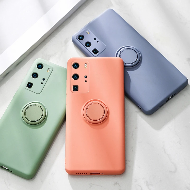 

Soft Liquid Silicone Case For HUAWEI Mate 20 30 P20 P30 P40 Pro Lite 5G Nova 5T 7 Honor V 20 30 S Stand Ring Holder Case Cover