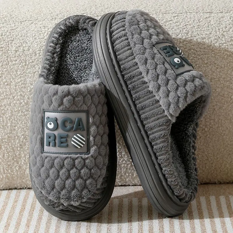 Тапки мужские на толстой подошве домашняя обувь плюшевые теплые хлопковые