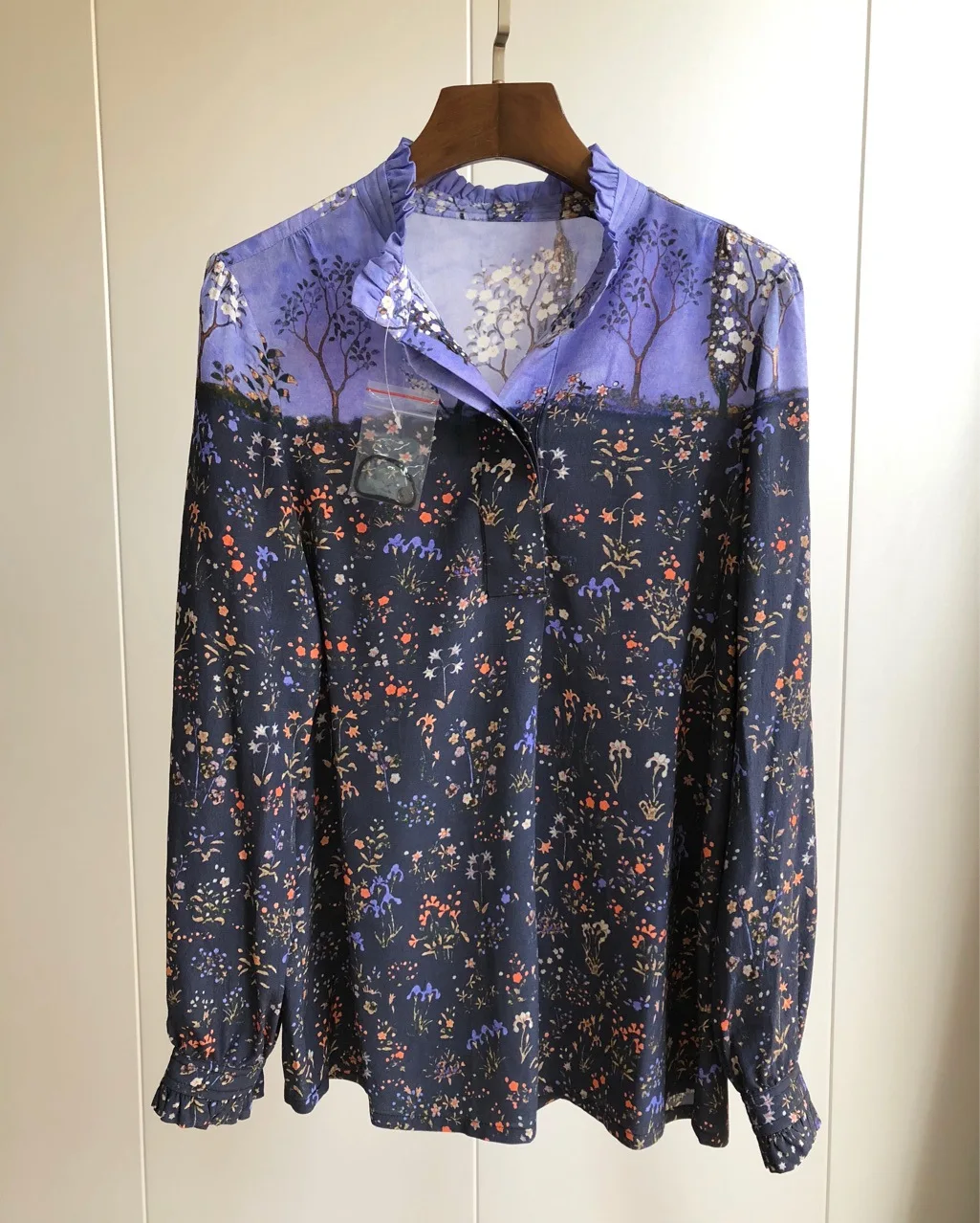 

Spring Summer France Style Women's High Quality Floral Print Chiffon Blouses Shirt B993