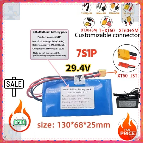 🔋 Перезаряжаемые самокаты, игрушки и велосипеды 29,4 В со встроенным BMS, литий-ионный аккумулятор 24 В 7S1P 8000 мАч 18650, настраиваемый