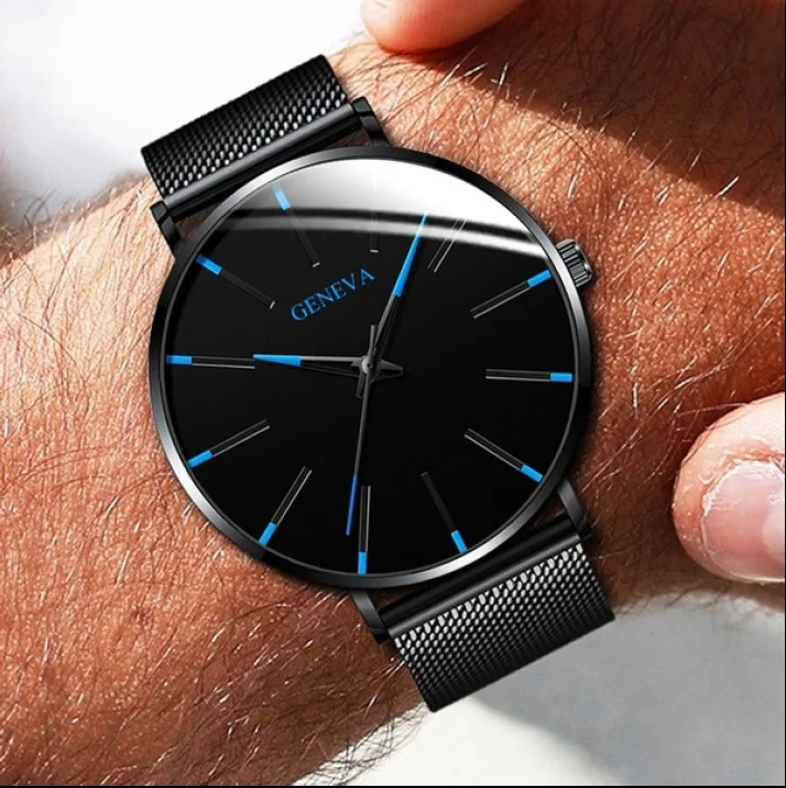 

Fashion Men's Watch Stainless Steel Strap Simple Classic Quartz GENEVA Saati Hot Sale Masculino Relogio Date Clock Casual