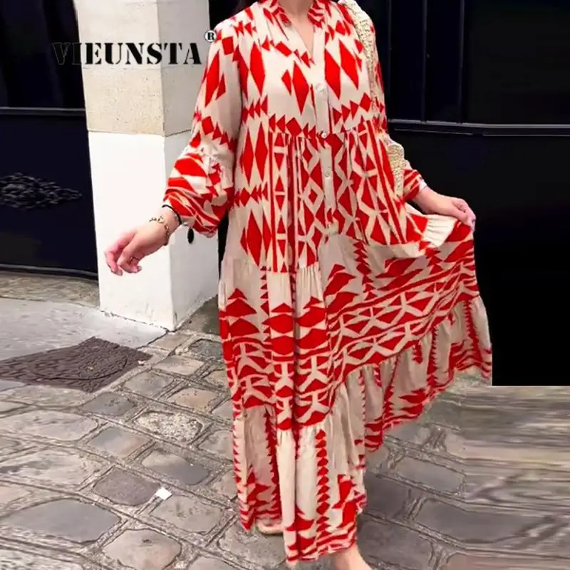 

Платье-рубашка женское Плиссированное с V-образным вырезом и длинным рукавом