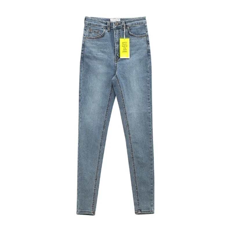 

FOR Women's Jeans High Waist Stretch Skinny Denim Trousers 2021 Blue Retro Washed Fashion Sexy Elastic Slim Pencil Pants