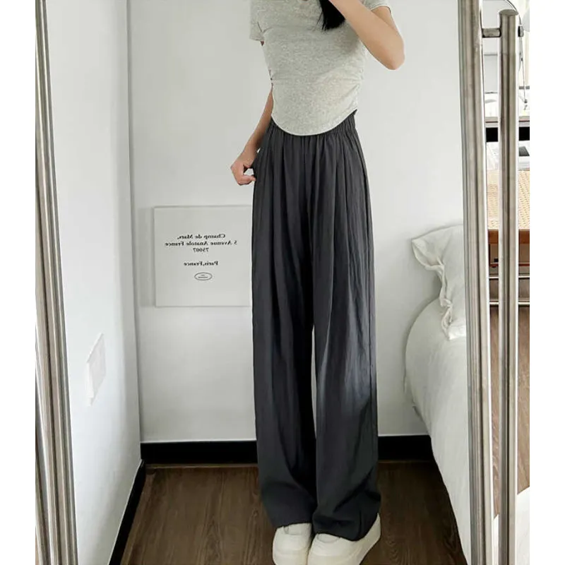 Pants Men's Summer Ice Silk Wrinkle Yamamoto Wide-Leg Loose Casual Trousers Idle Sle Cotton Linen Air Conditioning St...