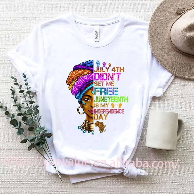 

New Arrive Juneteenth 1865 Freedom Women T-Shirt Melanin Queen Black Girl Magic July 4th African Map Graphic T Shirts Women