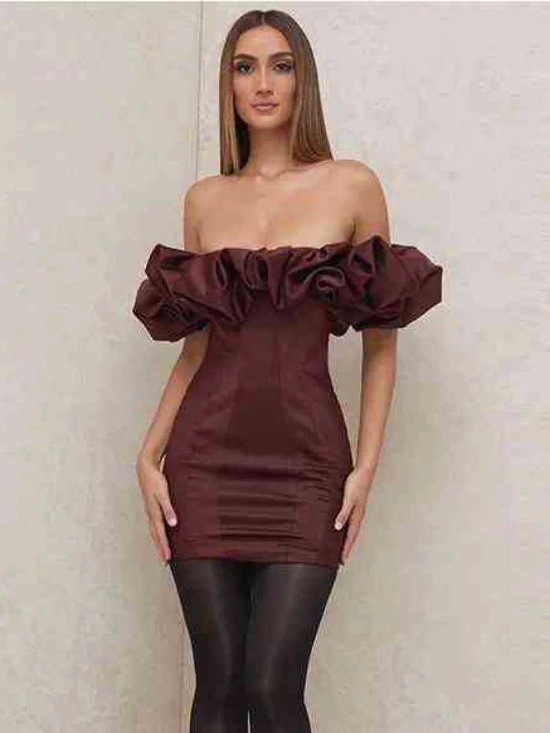 

Модные элегантные облегающие короткие платья с оборками и воротником-лодочкой для женщин, летнее облегающее платье с открытой спиной и выс...