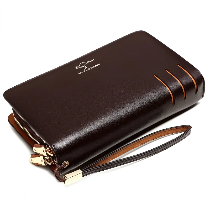 

Kangaroo Kingdom Men Bag Leather Handbag Male Clutch Bags Double Zipper Clutches Hand Bag for Man Office Storage Purse