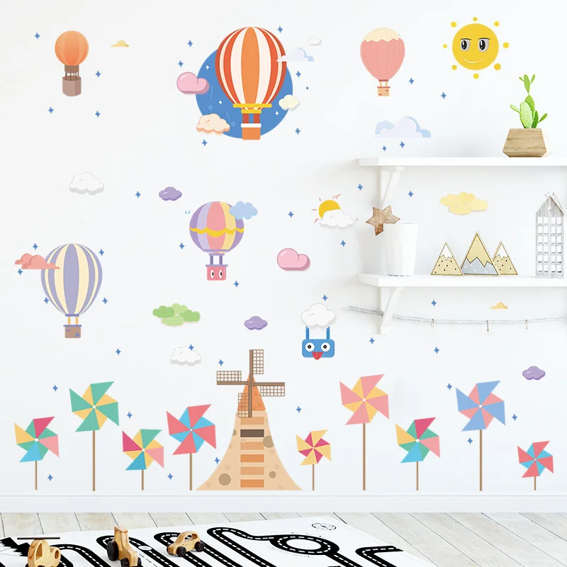 

Новый современный мультяшный цветок ветряная мельница воздушный шар Настенная Наклейка для детского сада настенное украшение для детской ...