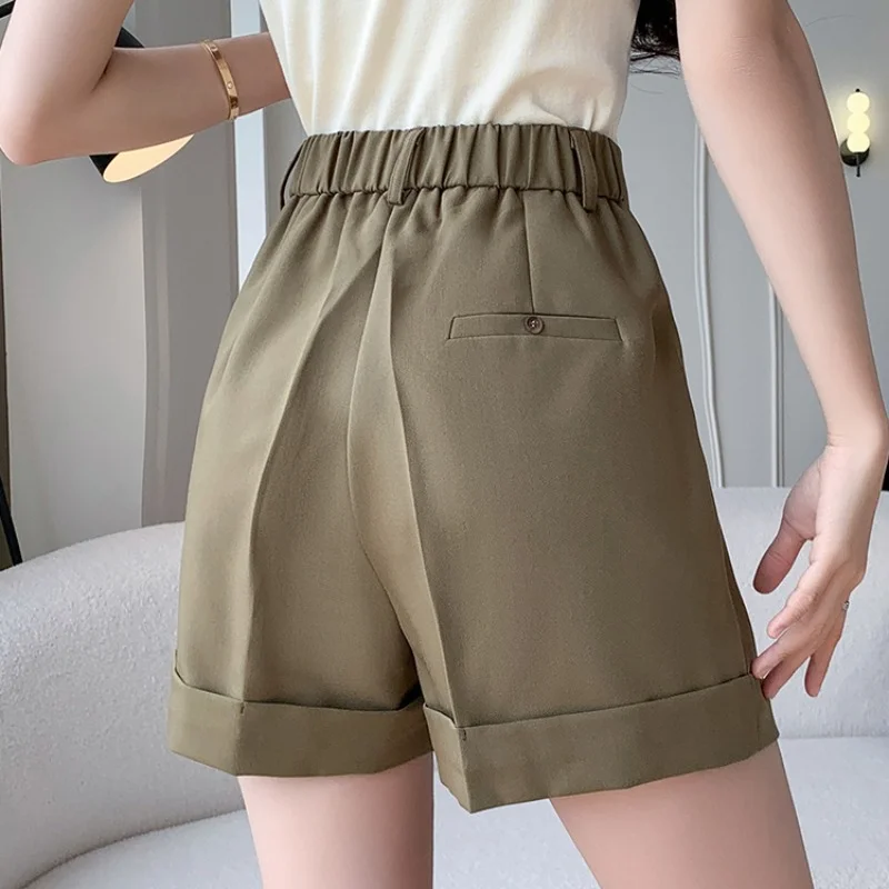 Casual Shorts Women Elastic High Waisted Shorts Basic Women's Summer Shorts Loose Elegant Womens Clothing A-line OL Women Shorts