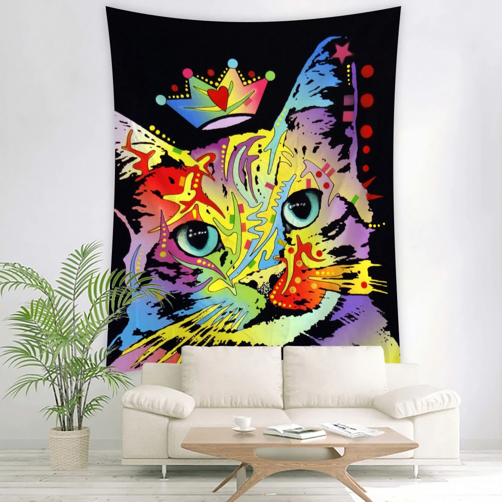 

Cat Posters Banner Flag Wall Art kawaii room decor Tapestry Hanging Painting Home Decor Psychedelic Tapiz Witchcraft Tapestry A1