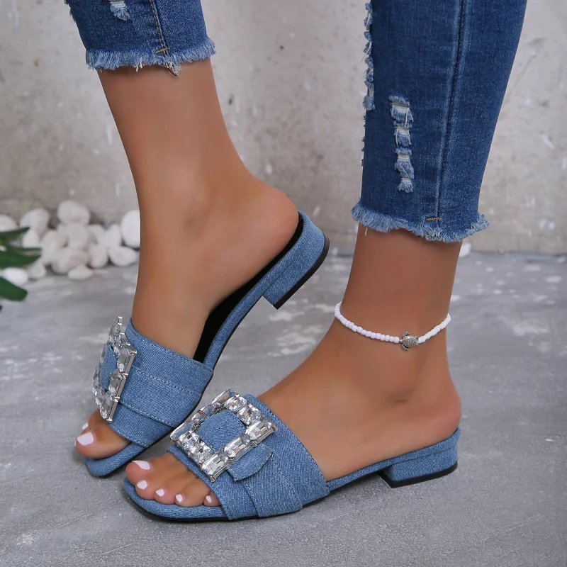 

2023 New Shoes for Ladies Peep Toe Women's Slippers Square Toe Square Toe Med High Heel Pump Ladies Heeled Casual Slippers Women