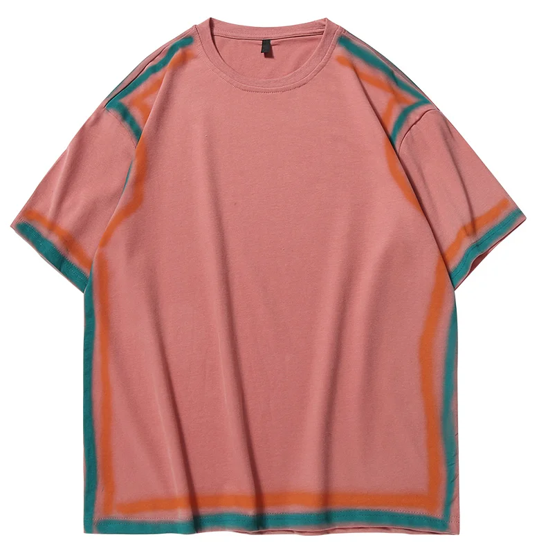 

2022New Men's Short SleeveTT-shirt Clothes Cotton Half Sleeve Top Clothes Half Sleeve Spray Color StripesTT-shirt