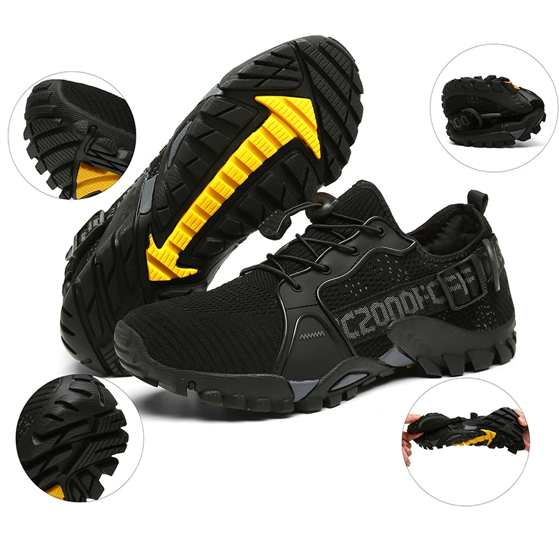 Men Hiking Shoes Breathable Anti Skidding Climbing Sneakers Elastic Slip on Comfortable Man Walking Shoes