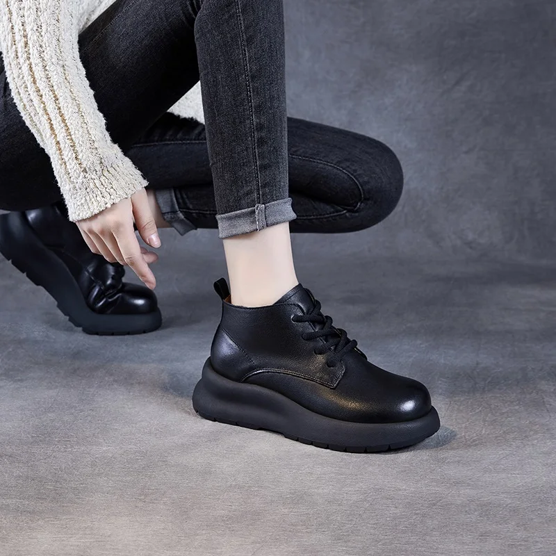 DRKANOL/женские ботинки из натуральной кожи ботильоны на танкетке и массивной