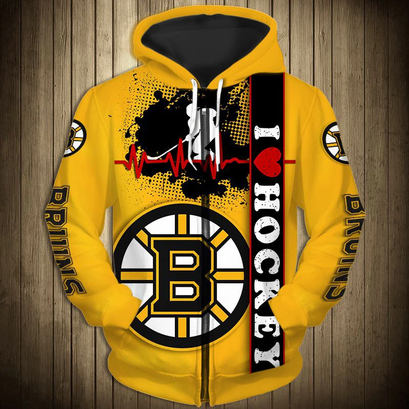 

Boston men's Fashion Long Sleeve 3D Bruins Zip Hoodies White Black Stitching Curve Circular Printing Sweatshirt