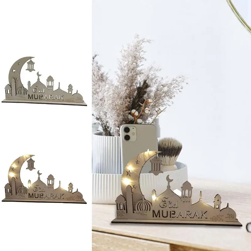 

Wooden Eid Mubarak Table Ornaments for Ramadan Home Decor Moon Castle Table Decor 2023 Eid Al Adha Celebrate