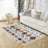 retro bohemia style long carpet bedside rug cotton linen handmade tassel prayer mat living room bedroom home decor floor mats