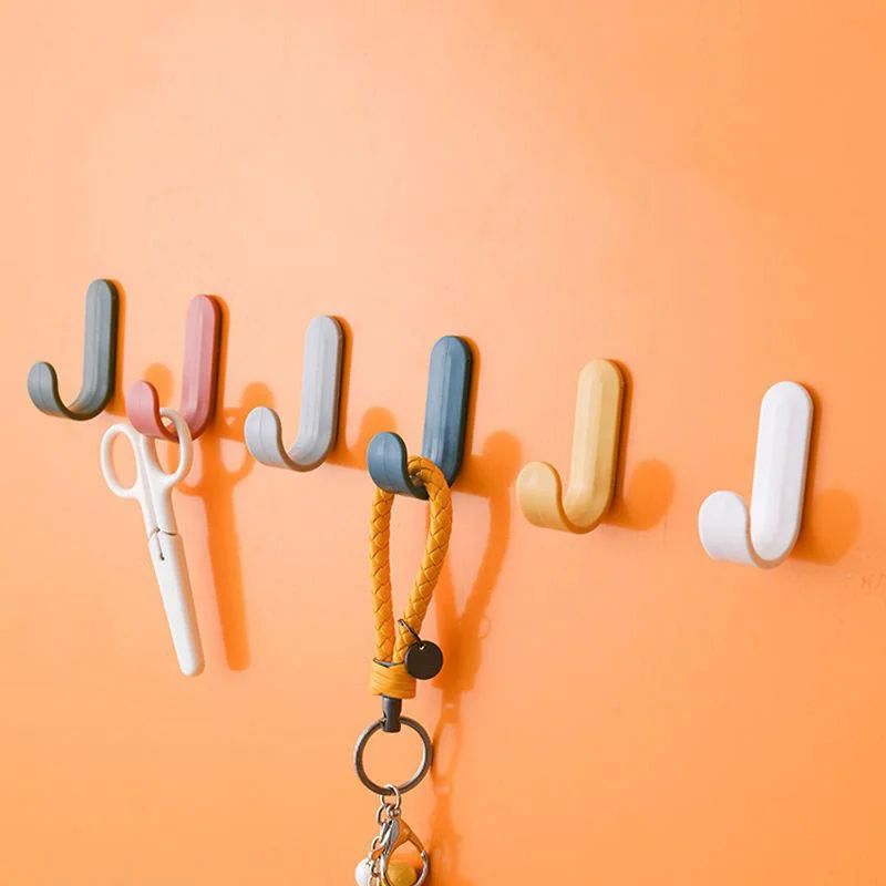 

4PCS /1PC Towel Hook Plastic Door Hanger Self Adhesive Wall Hanger Hat Racks Key Hanger Wall Organizer Home Decor Key Holder