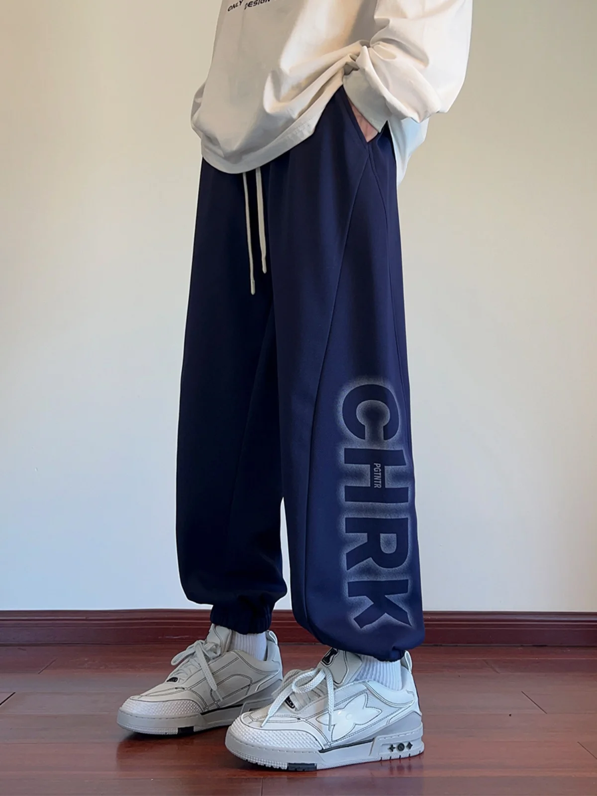 Темно-синие спортивные штаны мужские осенние новые молодежные студенческие