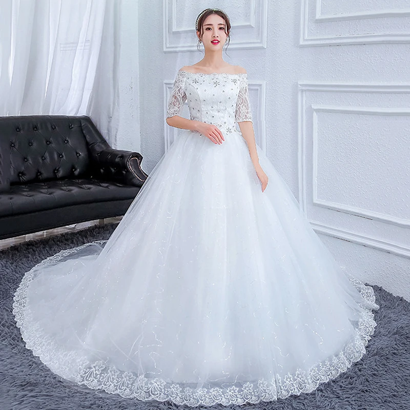 Белое цветочное кружевное винтажное платье AnXin SH принцессы с вырезом лодочкой