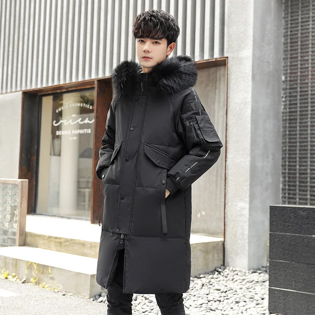 Luxury brand Brand Real Fur Collar Men's Jacket Hooded Fashion White Duck Down Coat Men Thick Warm Loose Long Parka Hight Qualit