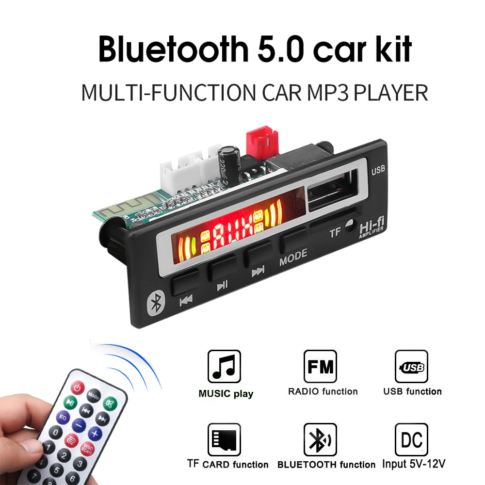 

Плата mp3-декодера WMA с Bluetooth 5,0, беспроводной модуль автомобильного радио, поддержка USB TF FM, музыкальный плеер с цветным экраном, автомобильные аксессуары