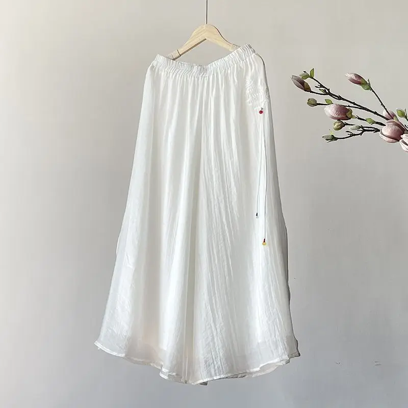 Женская одежда 2024 Летние Элегантные винтажные широкие брюки в этническом стиле с