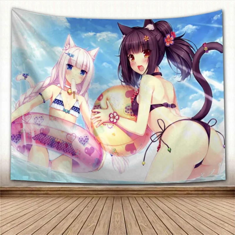 

Nice NEKOPARA Anime Tapestry Colorful Psychedelic Decorative Carpet Wall Fabric For Living Room Bedroom Tapestries Accessories