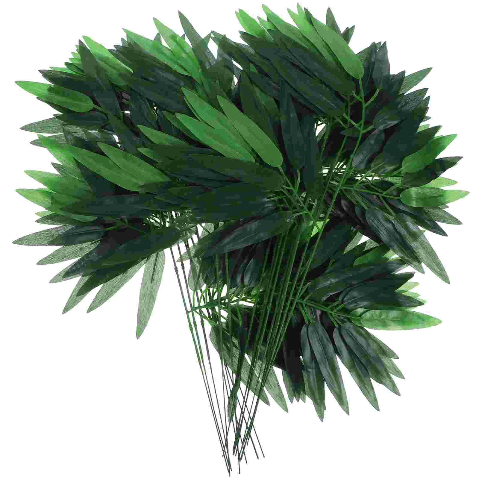 

50 Pcs Artificial Bamboo Fake Palm Leaves Stem Faux Plants Wedding Bouquet Artifical